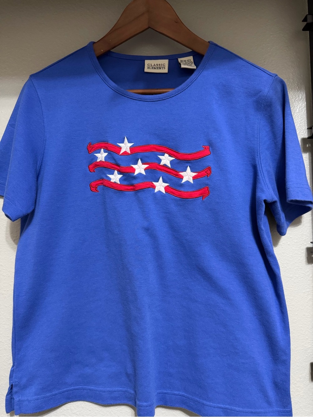 Classic Elements Blue Tee with Red Ribbon Stripes and White Stars